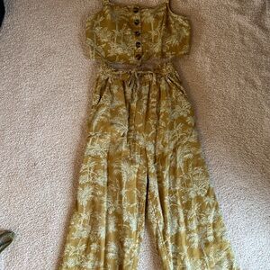 American Eagle Outfitters Yellow Palm Print Jumpsuit